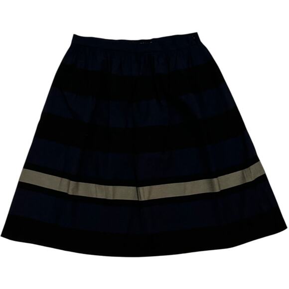 Zara Striped Blue Black Color Block Midi Skirt Women Large Classic Corporate - Picture 1 of 7